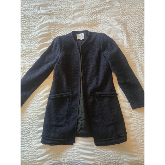Caroline Belle Montreal Jackets & Blazers - Caroline Belle Montreal Navy Blue Black Jacquard Fringe Open Front Jacket Small